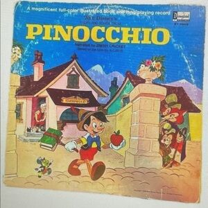 Disney Pinocchio Illustrated Record Cover with Bright Blue Artwork